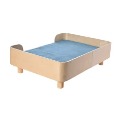 Leeby sofá de madera con colchón azul para perros Outlet