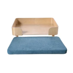 Leeby sofá de madera con colchón azul para perros Outlet