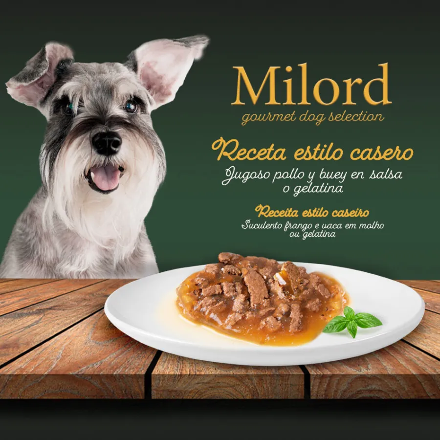 Milord Adult Receta estilo casero en Gelatina con Pollo y Buey sobres para perros - Multipack Hot