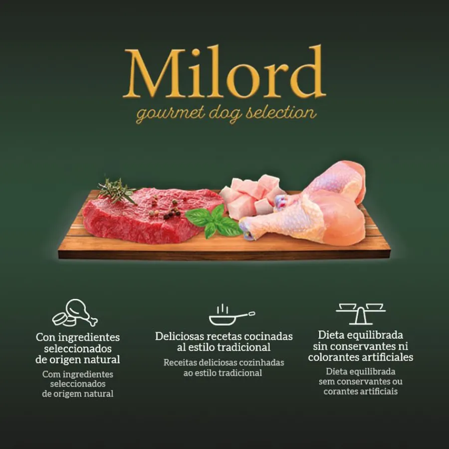 Milord Adult Receta estilo casero en Gelatina con Pollo y Buey sobres para perros - Multipack Hot