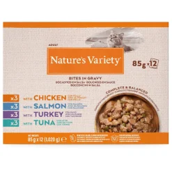 Nature's Variety Bocaditos de Pavo, Atún, Pollo y Salmón Sobre en Salsa para gatos Hot