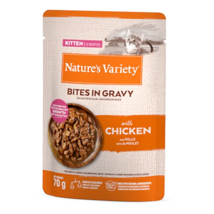 Nature's Variety Kitten Bocaditos de Pollo Sobre en Salsa para gatos Hot