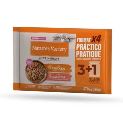 Nature's Variety Kitten Bocaditos de Pollo y Salmón Sobre en Salsa para gatos