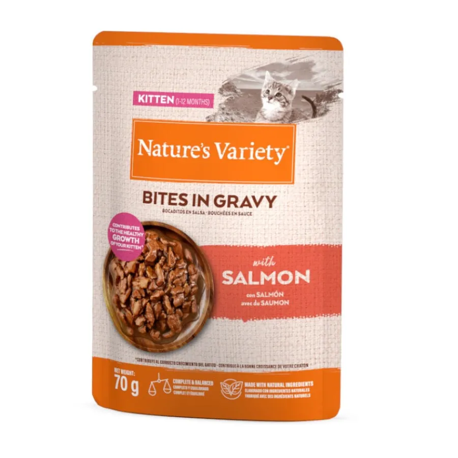 Nature's Variety Kitten Bocaditos de Salmon Sobre en Salsa para gatos Clearance