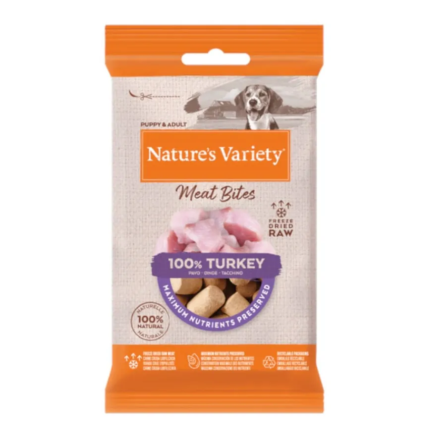 Nature's Variety Meat Bites Bocaditos de Pavo Liofilizado para perros Hot