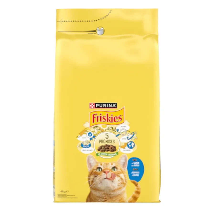 Friskies Purina Adult Pienso para gatos con salmón y verduras Hot