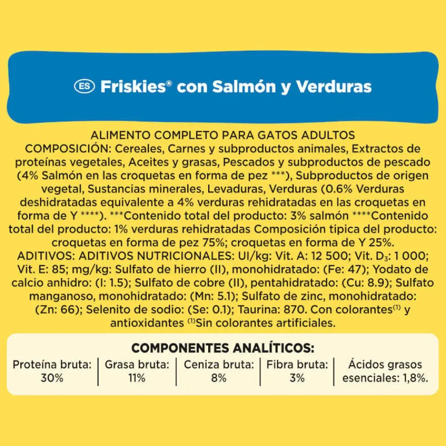 Friskies Purina Adult Pienso para gatos con salmón y verduras Hot