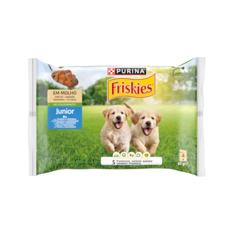 Friskies Purina Comida Humeda para perros jóvenes, con pollo y zanahoria New