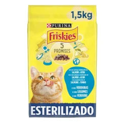 Friskies Purina Sterilized Pienso para gatos con salmón, atún y verduras