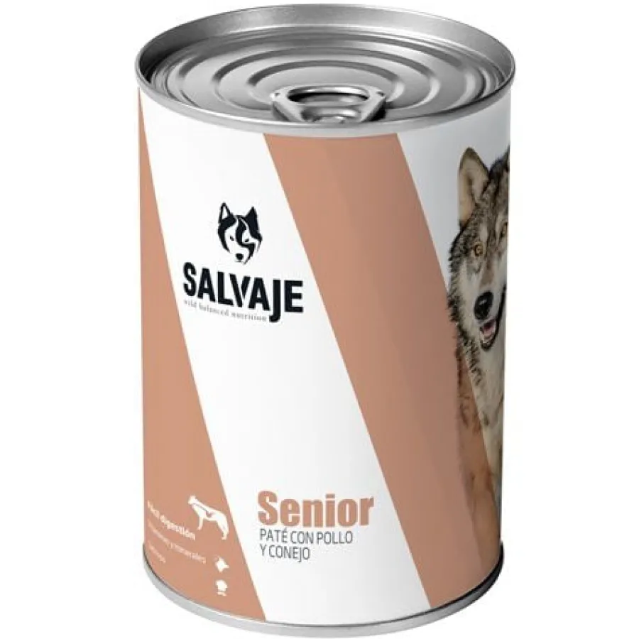 Salvaje Senior Pollo y Conejo en paté lata para perros New