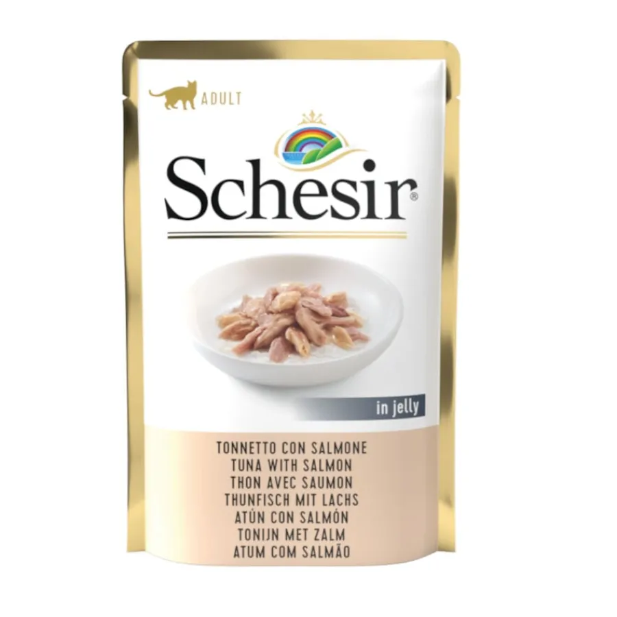 Schesir Adult atún con salmón sobre para gatos.