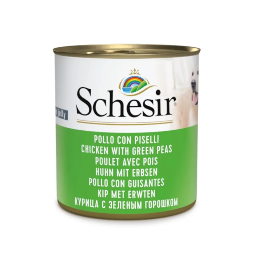Schesir Adult pollo con guisantes lata para perros Hot
