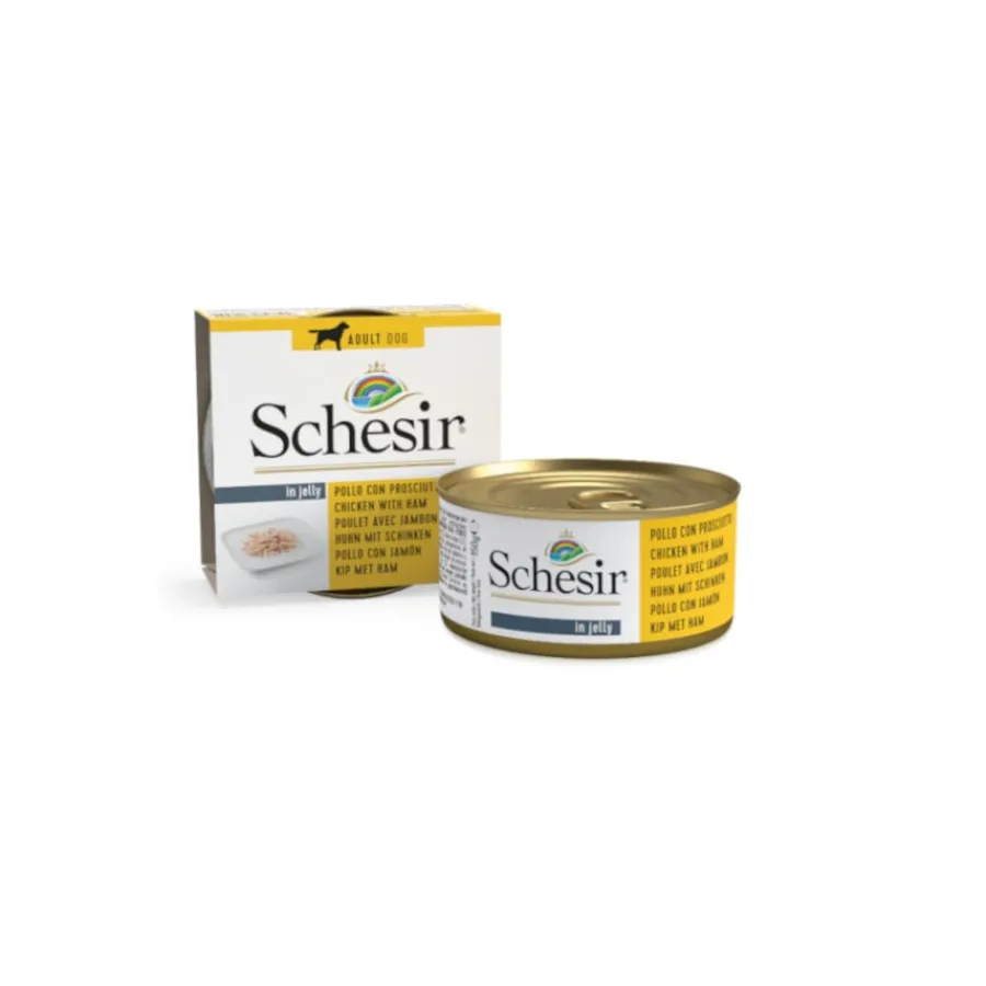 Schesir Adult pollo con jamón lata para perros Online