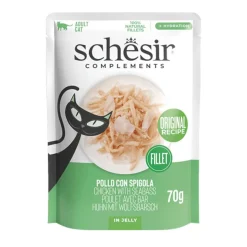 Schesir Filetes de Pollo con Lubina en Gelatina sobre para gatos Outlet