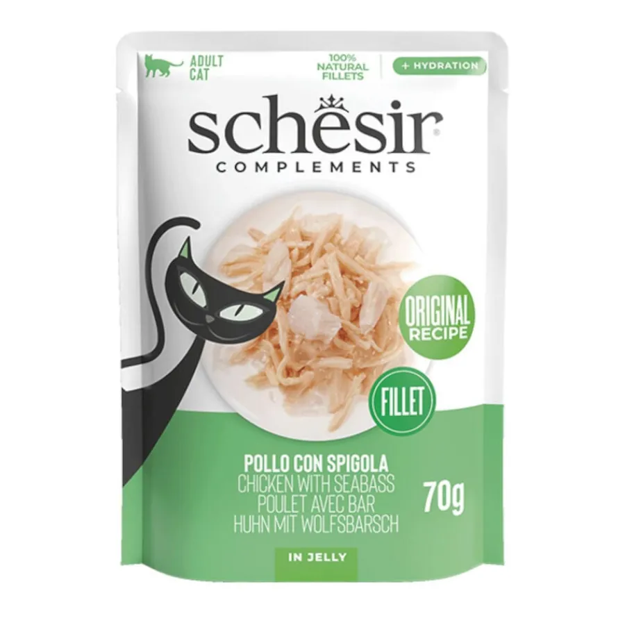 Schesir Filetes de Pollo con Lubina en Gelatina sobre para gatos Outlet