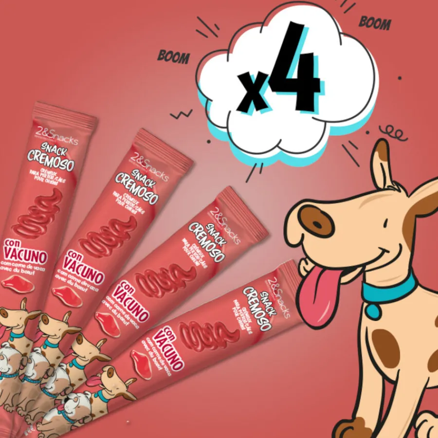 2&Snacks Sobres Snacks Cremosos con Vacuno para perros Hot