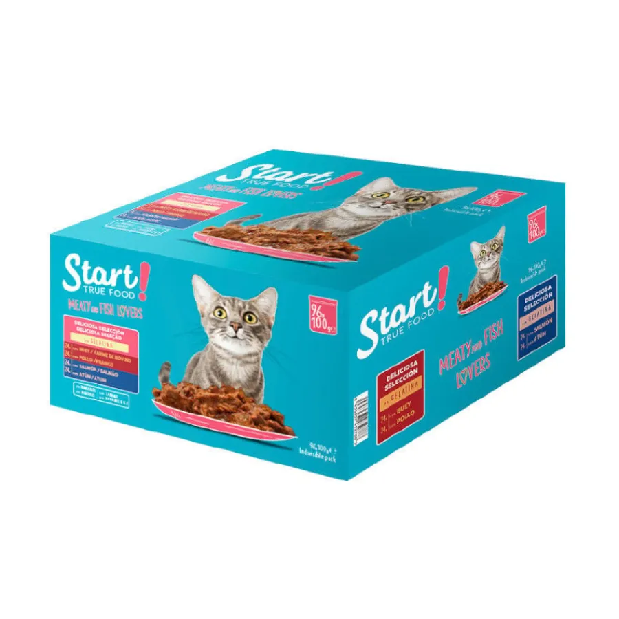 Start Cat Carne con Pollo y Pescado en Gelatina sobre para gatos Sale