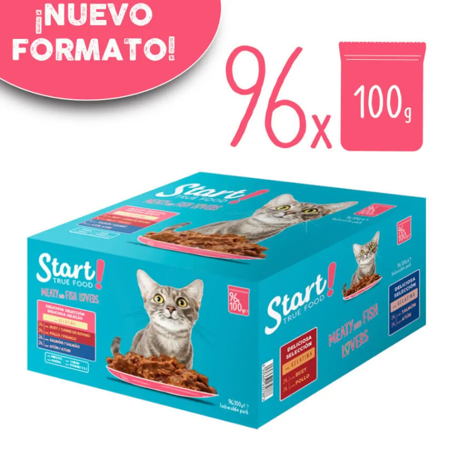 Start Cat Carne con Pollo y Pescado en Gelatina sobre para gatos Sale