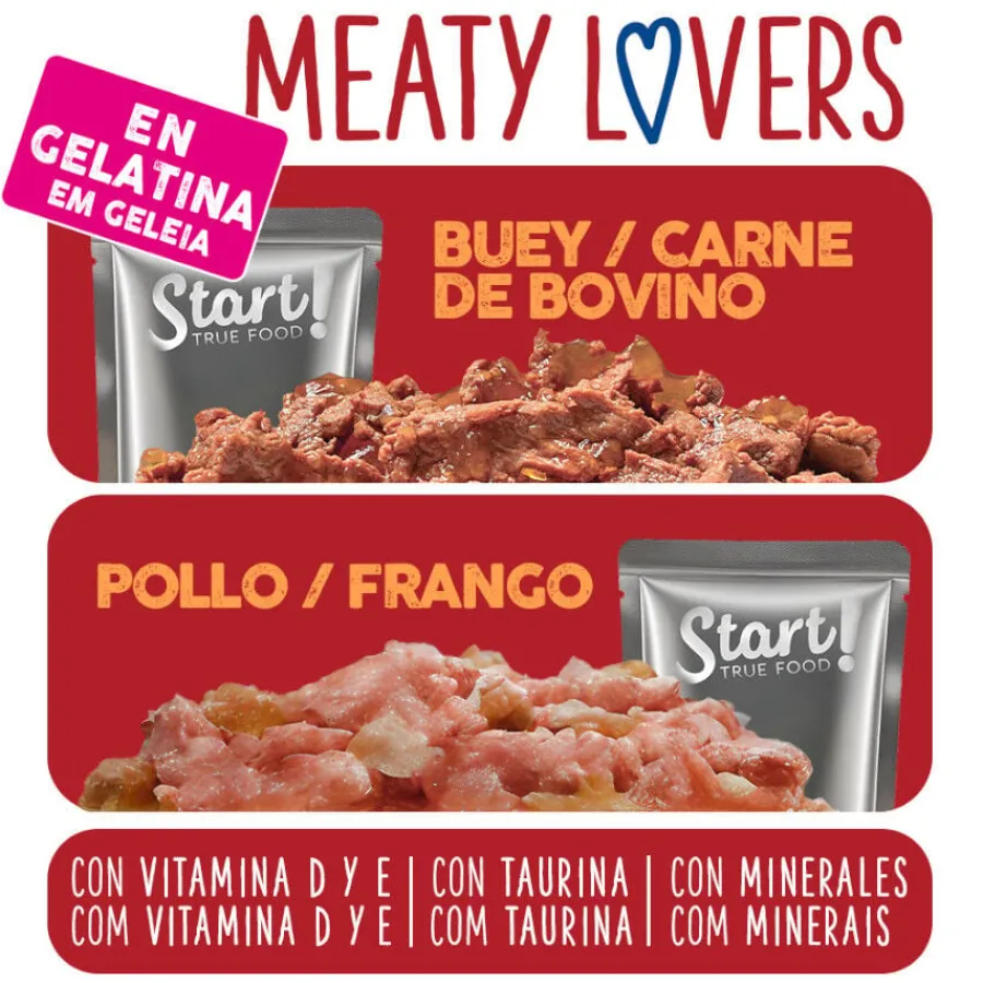 Start Cat Carne con Pollo y Pescado en Gelatina sobre para gatos Sale