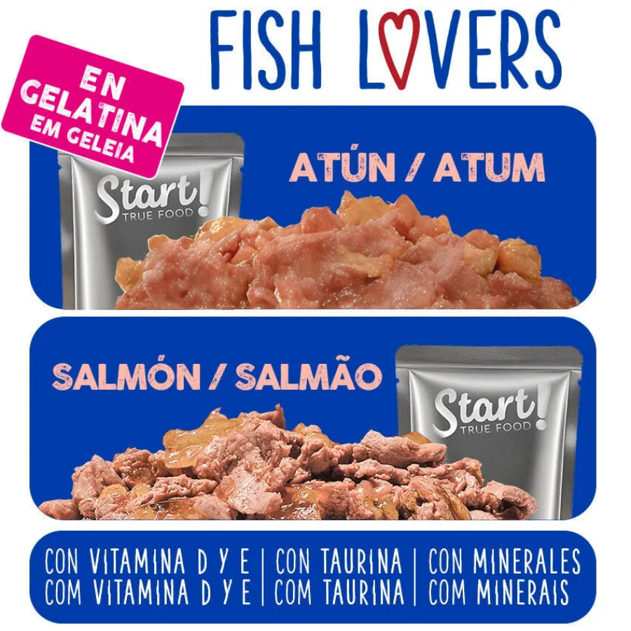 Start Cat Carne con Pollo y Pescado en Gelatina sobre para gatos Sale