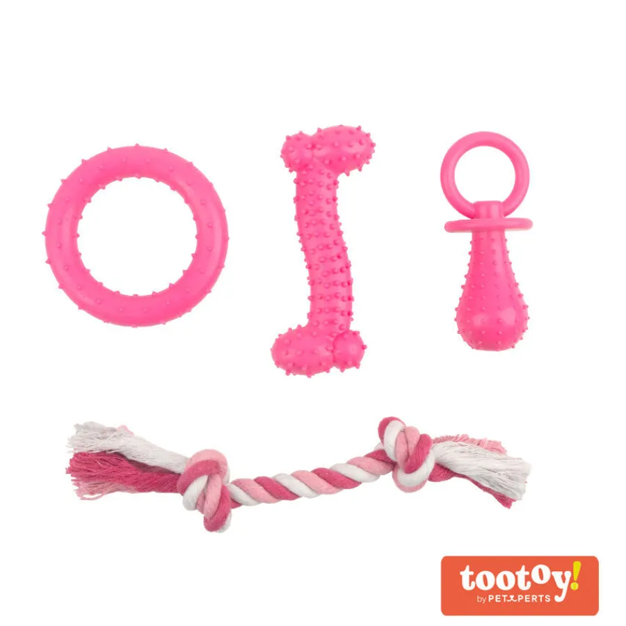 Tootoy! Chew Teething Set Rosa de mordedores para cachorros New