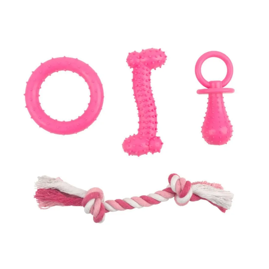 Tootoy! Chew Teething Set Rosa de mordedores para cachorros New