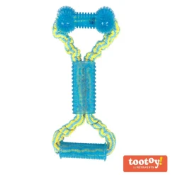 Tootoy! Tug Bone Blue Hueso de Goma con Cuerda para perros