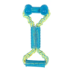 Tootoy! Tug Bone Blue Hueso de Goma con Cuerda para perros