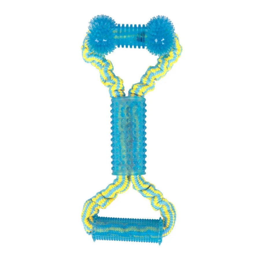 Tootoy! Tug Bone Blue Hueso de Goma con Cuerda para perros