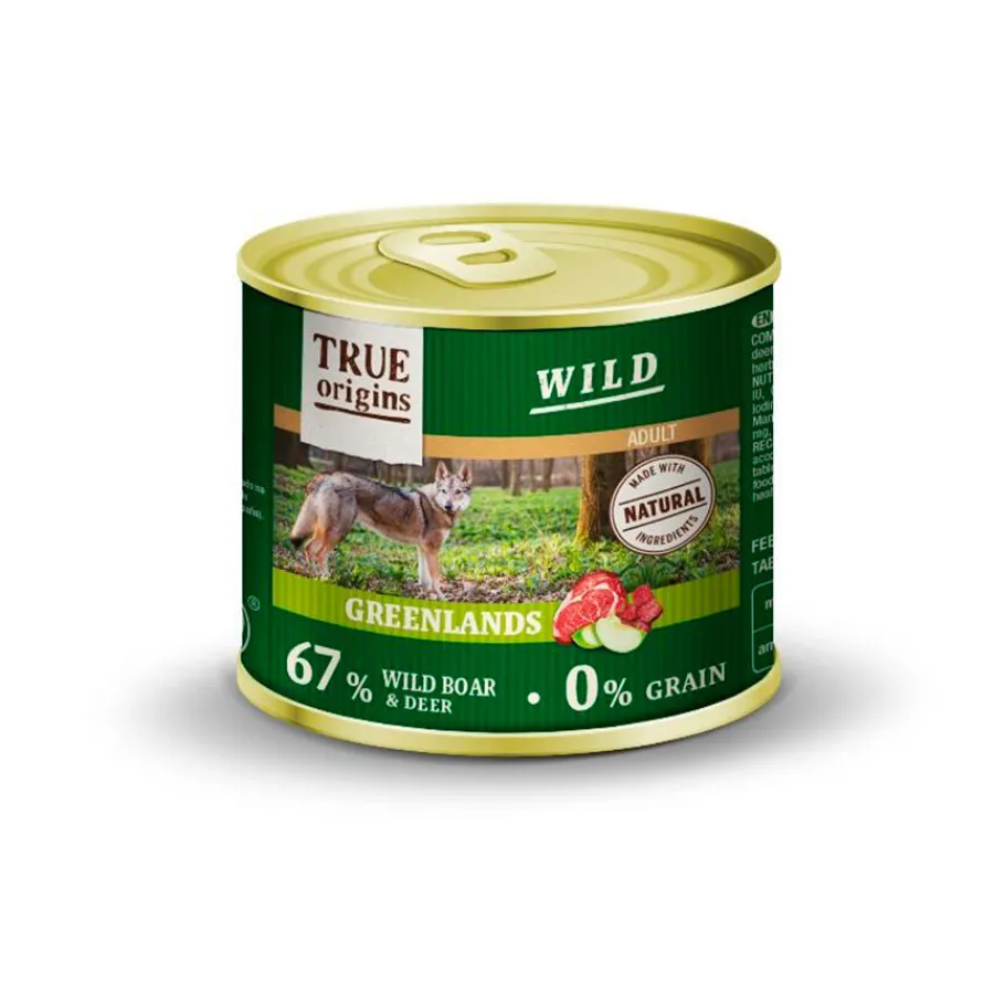 True Origins Wild Adult Greenlands Jabalí y Ciervo en Paté lata para perros