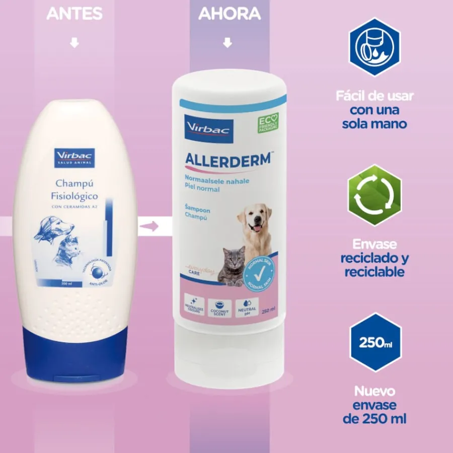 Virbac Allerderm Champú Piel Normal para gatos y perros New