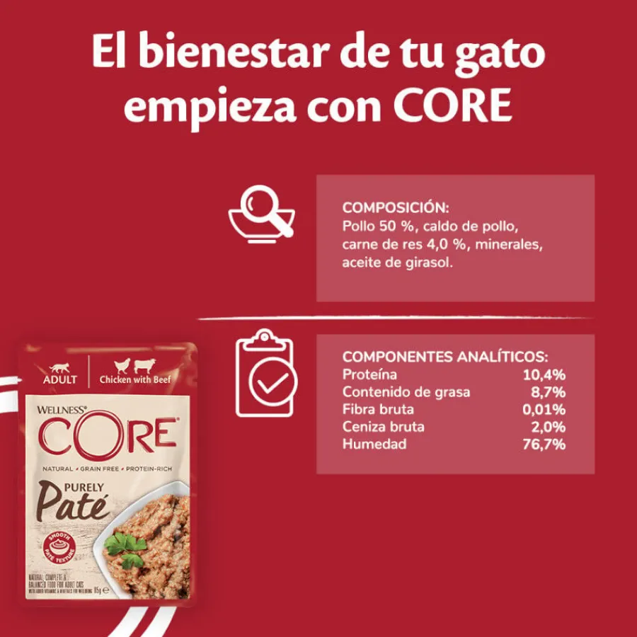 Wellness Core Adult Purely Pollo y Ternera en Paté sobre para gatos Hot