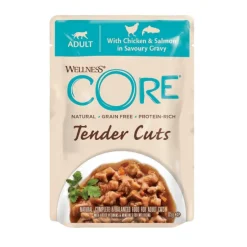 Wellness Core Tender Cuts pollo y salmón sobre en salsa para gatos Hot
