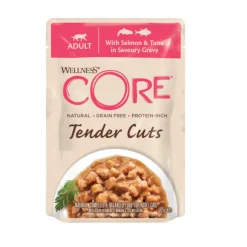 Wellness Core Tender Cuts salmón y atún sobre en salsa para gatos