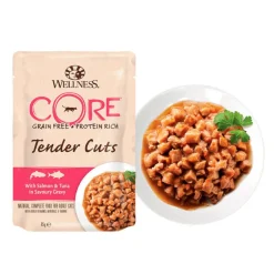 Wellness Core Tender Cuts salmón y atún sobre en salsa para gatos