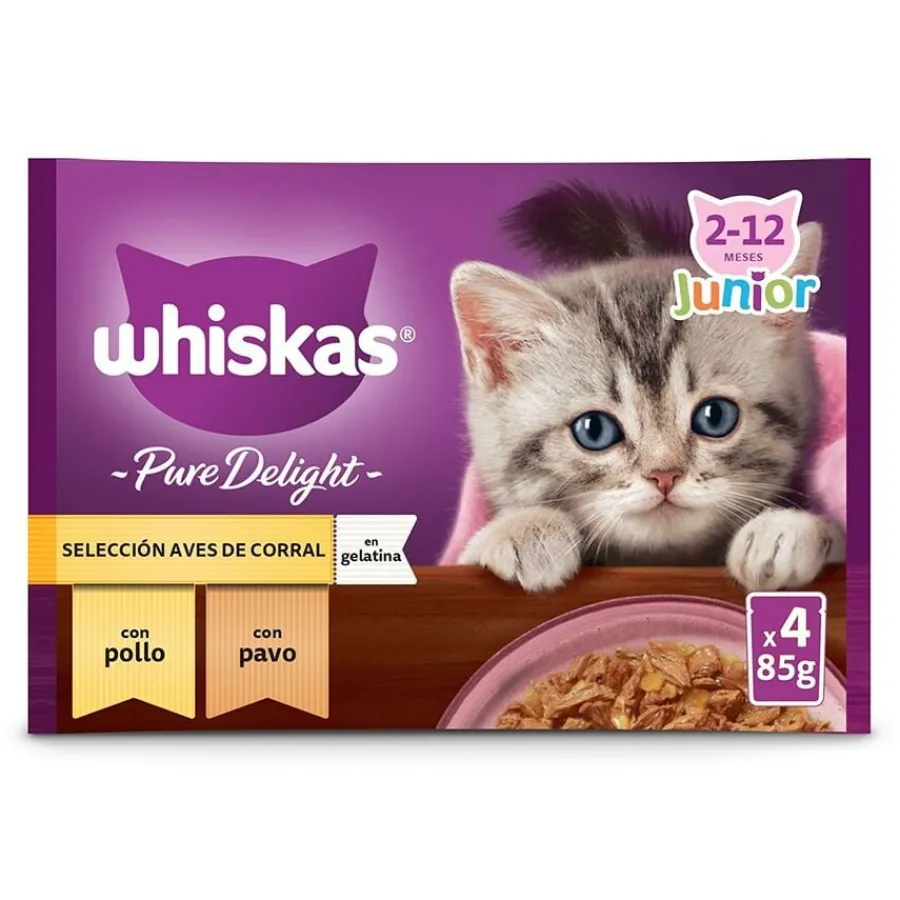 Whiskas Pure Delight Junior Selección Aves Gelatina en Bolsita para gatos Best
