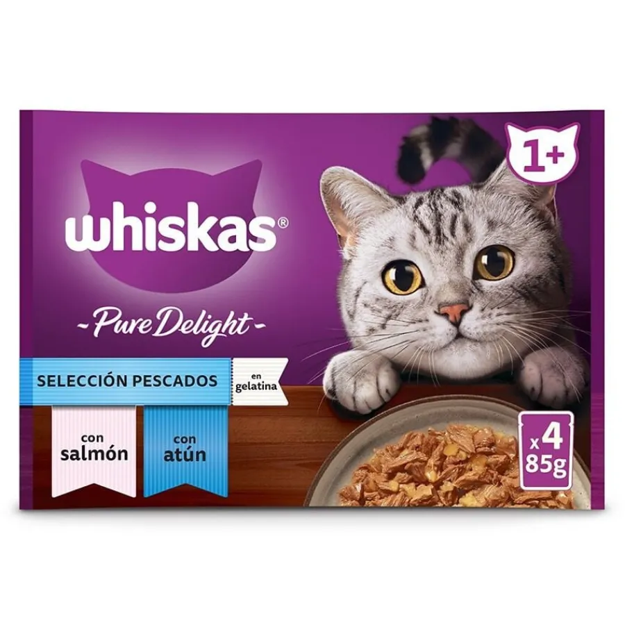 Whiskas Pure Delight Selección Pescados Gelatina en Bolsita para gatos Online